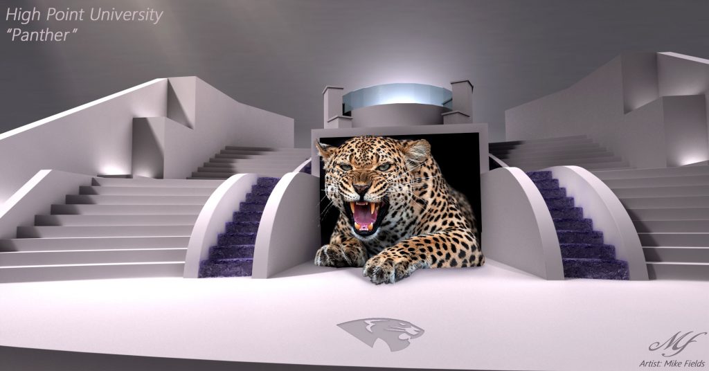 Proposed panther mascot sculpture for High Point University, designed to energize their stadium and campus spirit