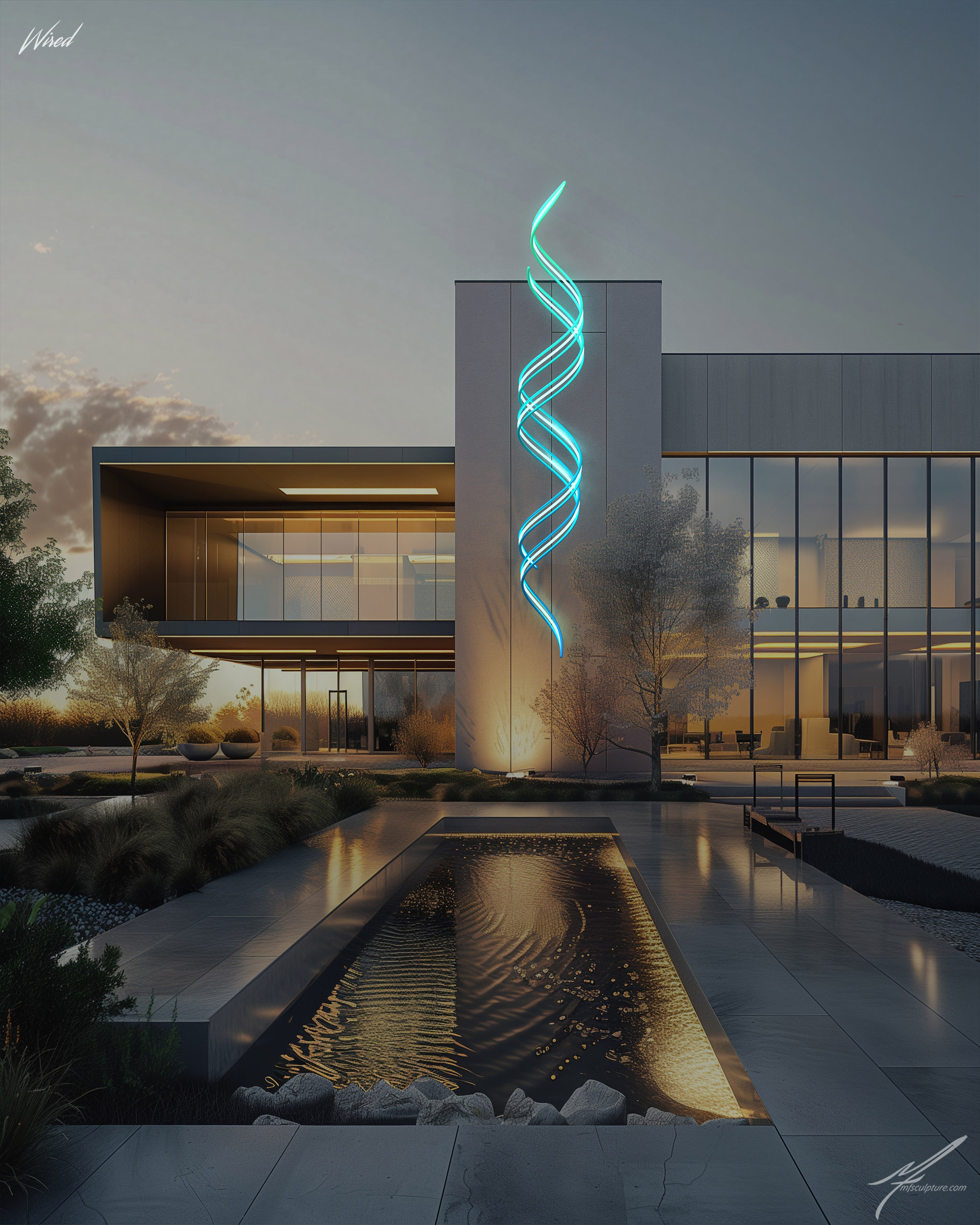 modern dna sculpture biotech campus art wall sculpture