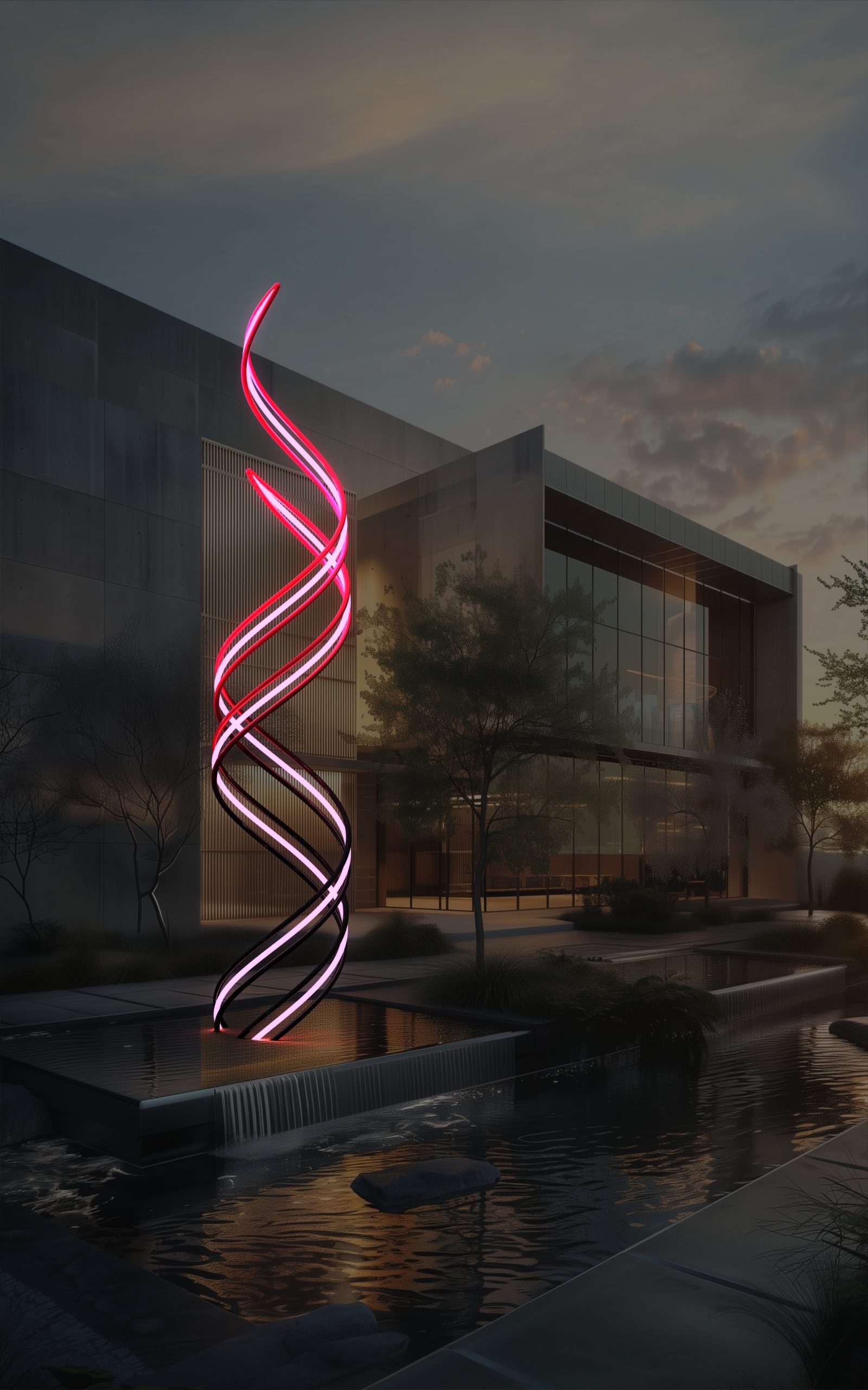 Contemporary sculpture with ambient LED glow for landscape design