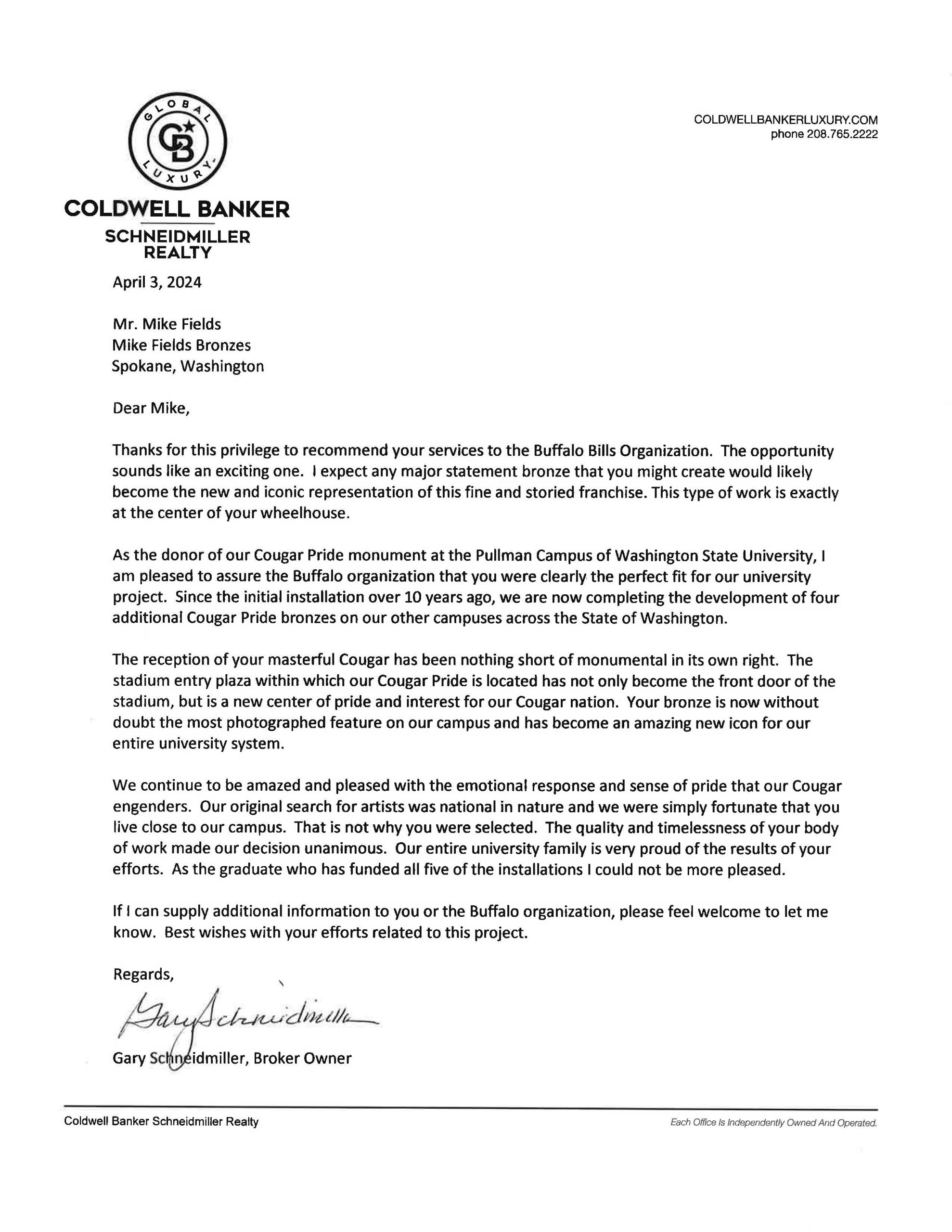 Gary Schneidmiller General Letter of Recomendation 2024