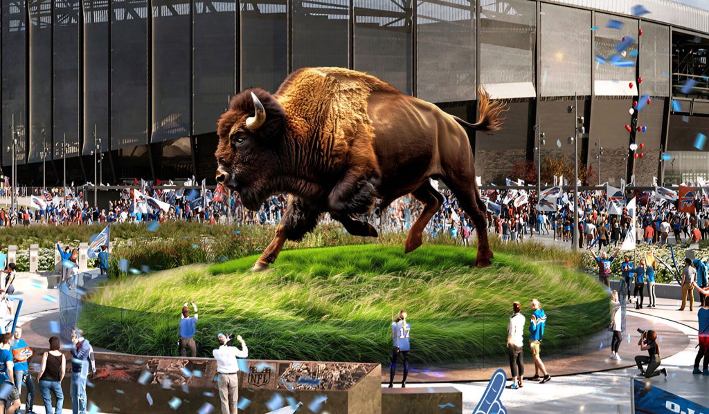 Proposed Buffalo Bills bison sculpture, a monumental design celebrating team spirit and legacy