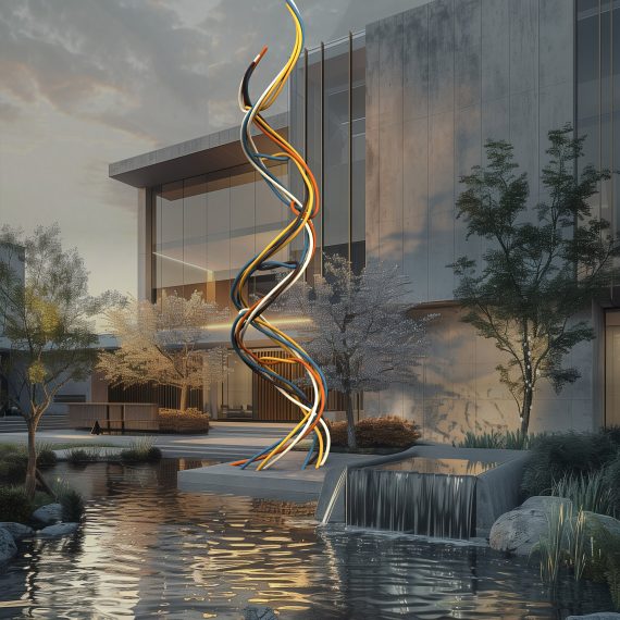 Modern abstract sculpture with fluid DNA-inspired form