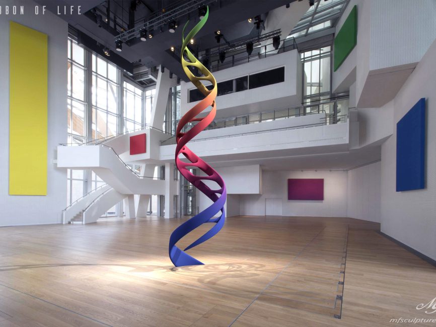 Auditorium Louis vuitton DNA Ribbon of Life Science Contemporary Sculpt Color Panels Red Yellow Blue Green Purple